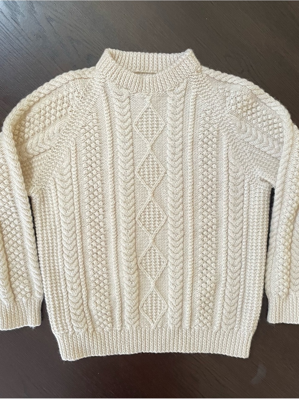 Vintage Irish Aran Handknitted Wool Fisherman Sweater Cream Crew Neck S / M est.